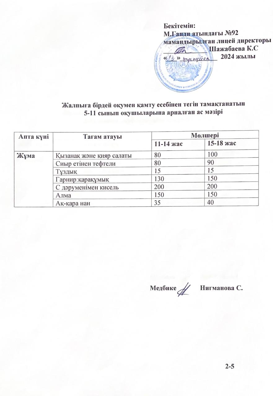 Ас мәзірі - 13.09.2024ж