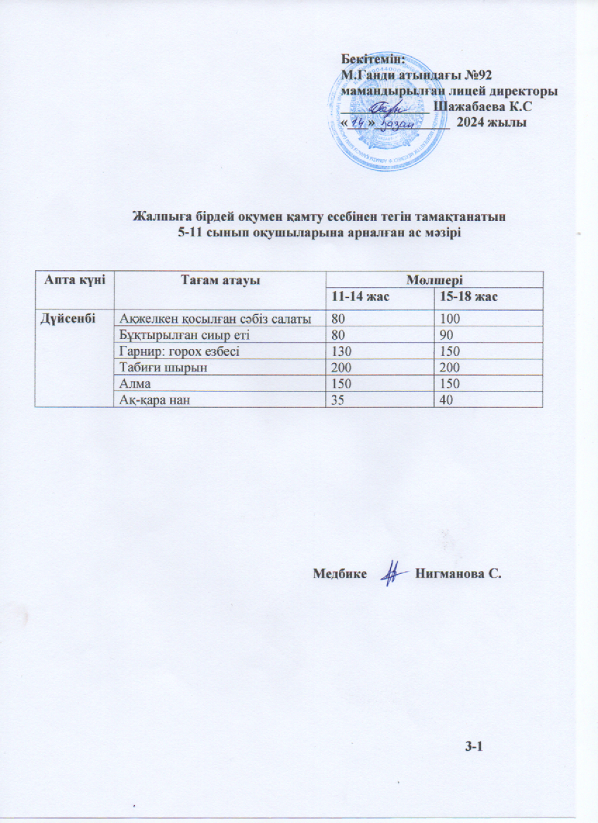 Ас мәзірі-14.10.2024ж