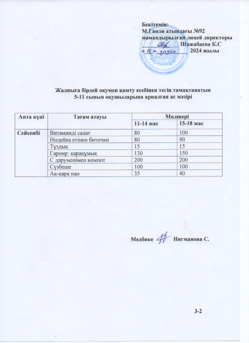 Ас мәзірі - 15.10.2024ж