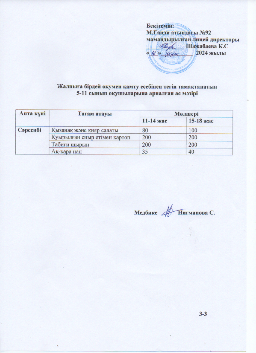 Ас мәзірі -16.10.2024ж