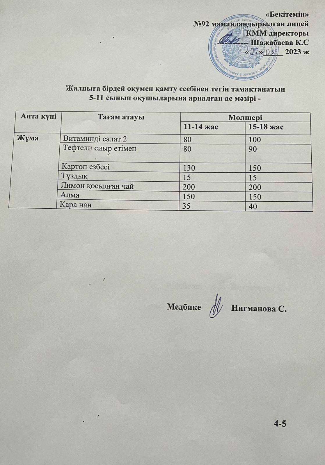 Ас мәзірі-31.03.2023 жыл