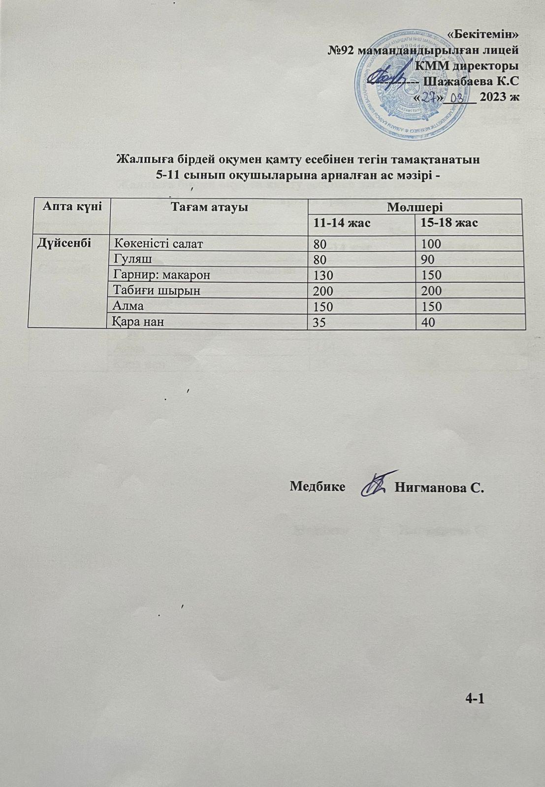 Ас мәзірі-27.03.2023 жыл
