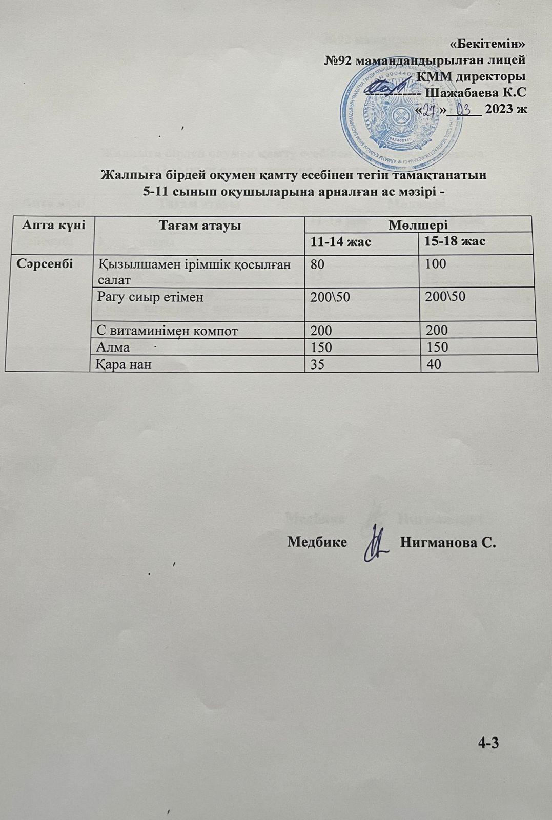 Ас мәзірі-29.03.2023 жыл