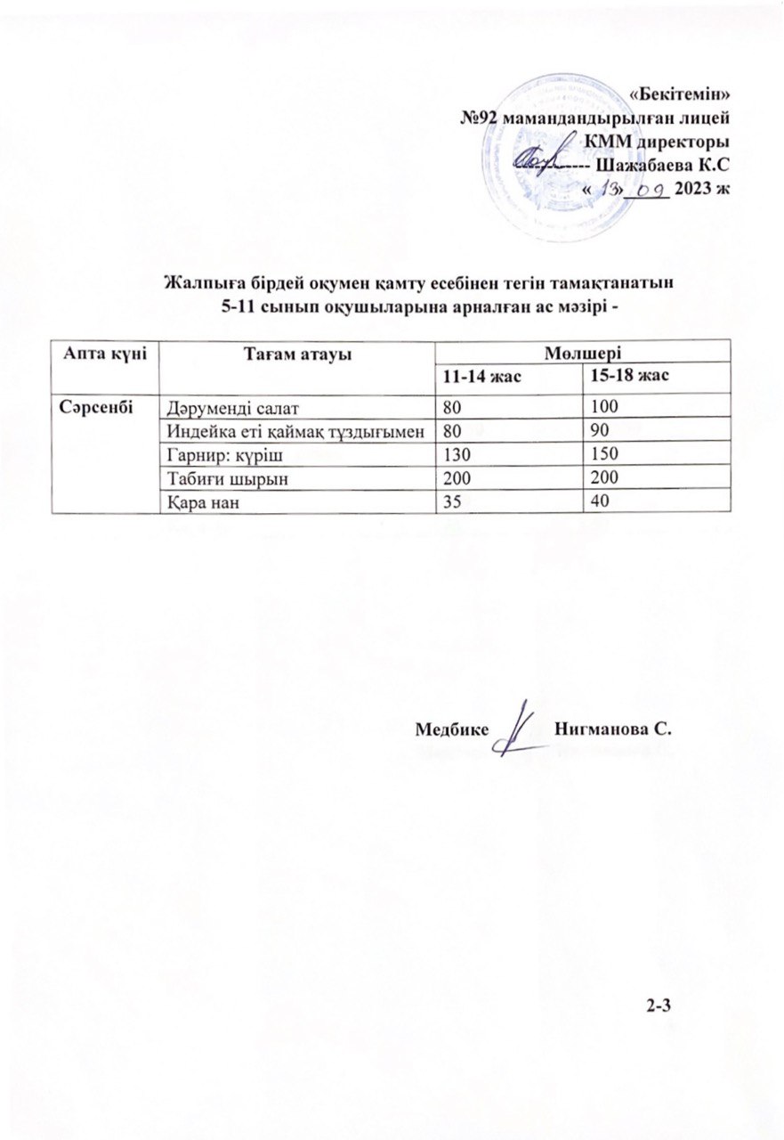 Ас мәзірі-13.09.2023 жыл