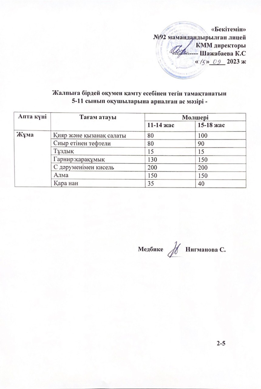 Ас мәзірі-15.09.2023 жыл
