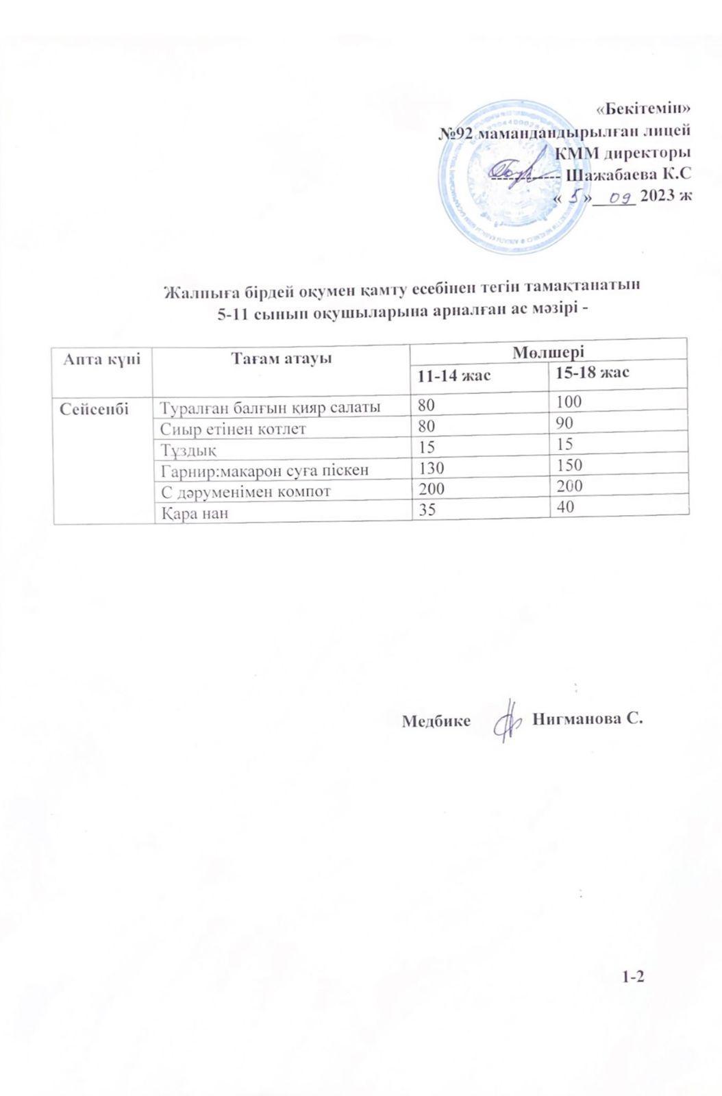 Ас мәзірі-05.09.2023 жыл