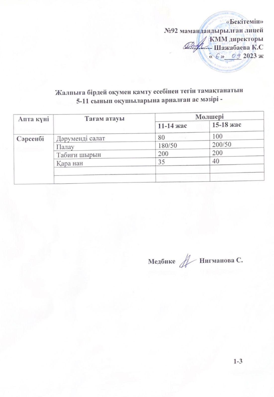 Ас мәзірі-06.09.2023 жыл