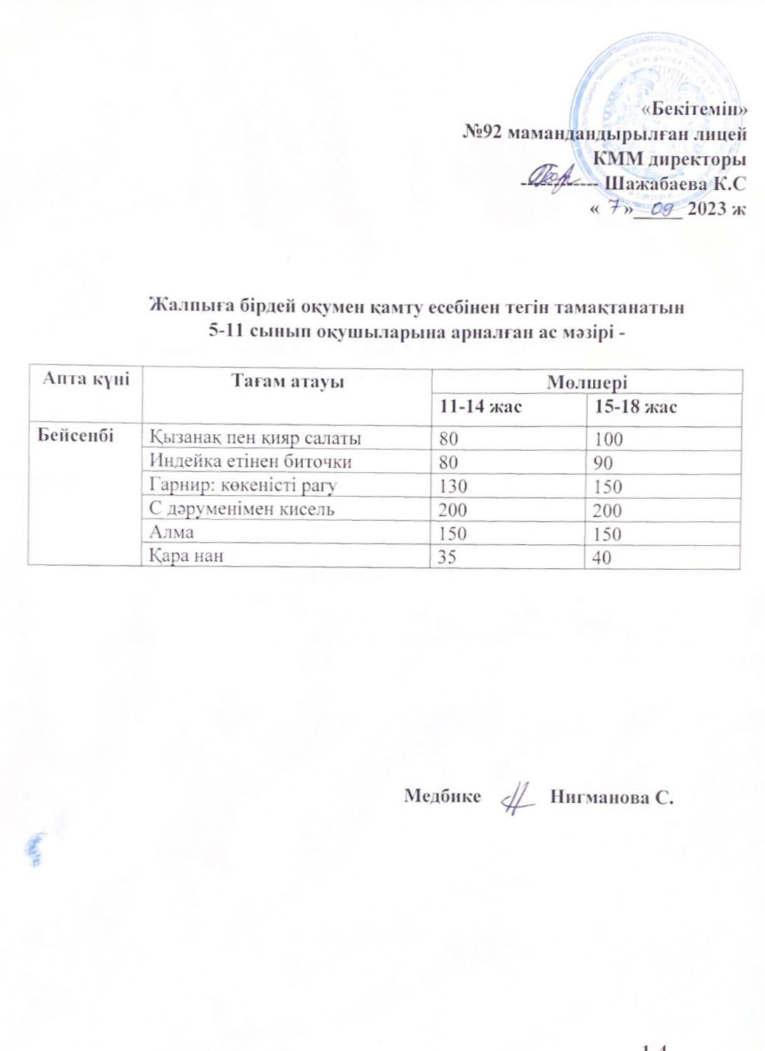 Ас мәзірі-07.09.2023 жыл
