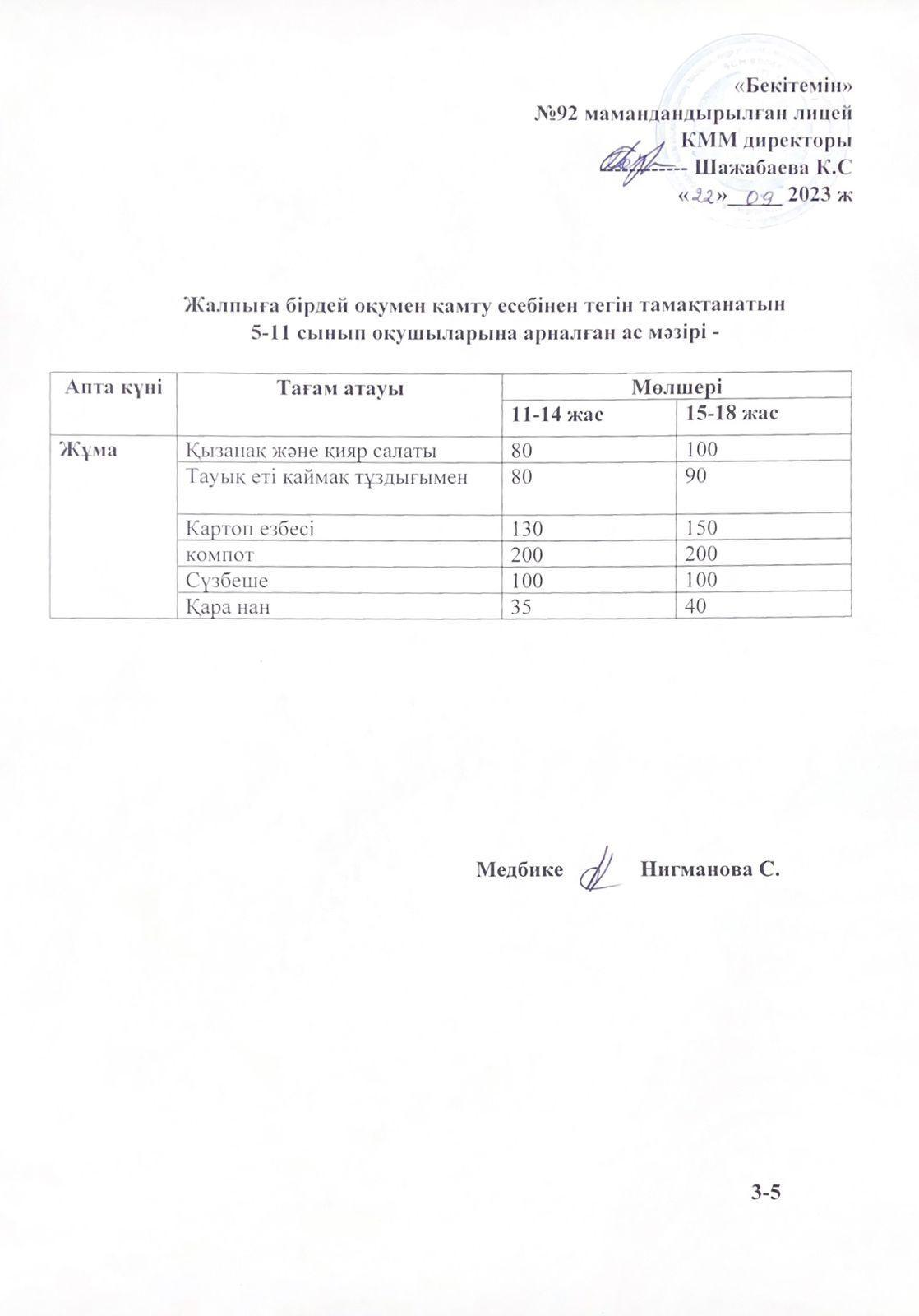 Ас мәзірі-22.09.2023 жыл