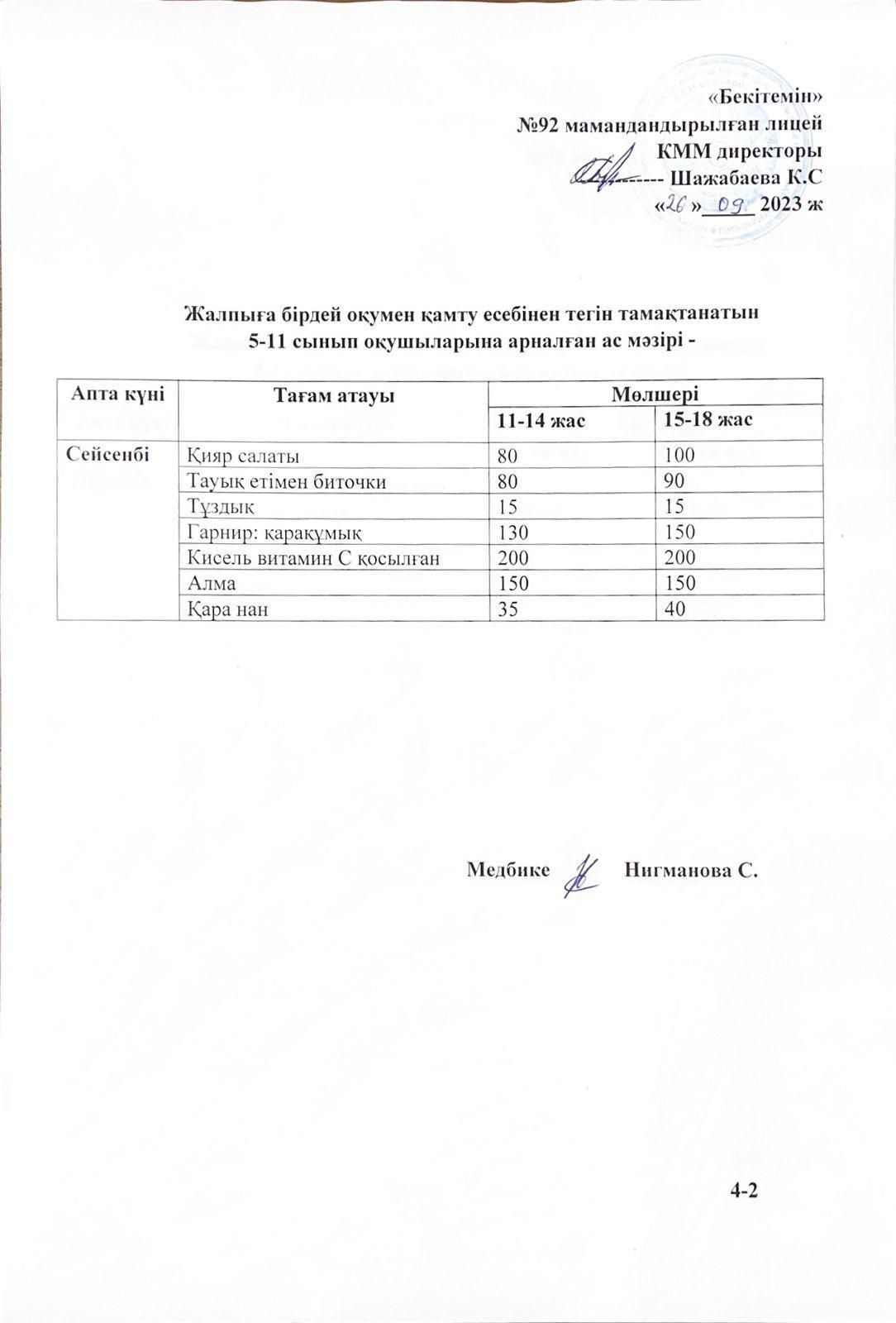 Ас мәзірі-26.09.2023 жыл