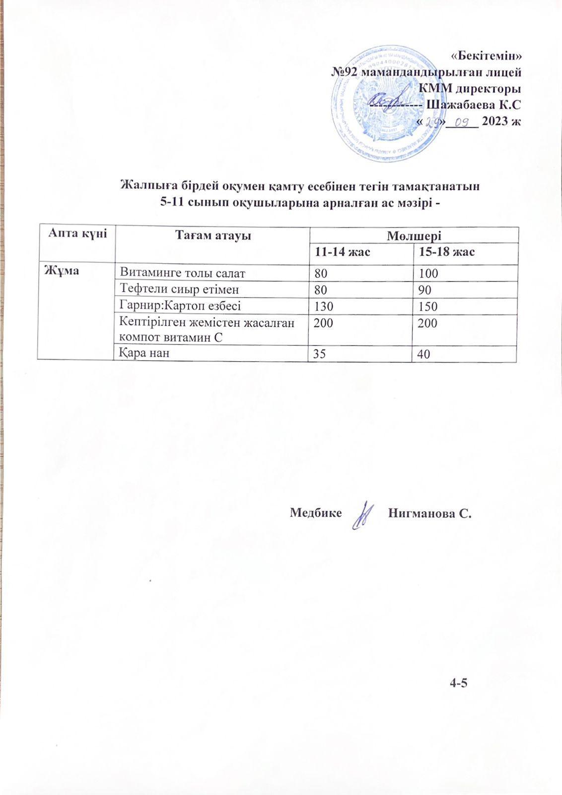 Ас мәзірі-29.09.2023 жыл