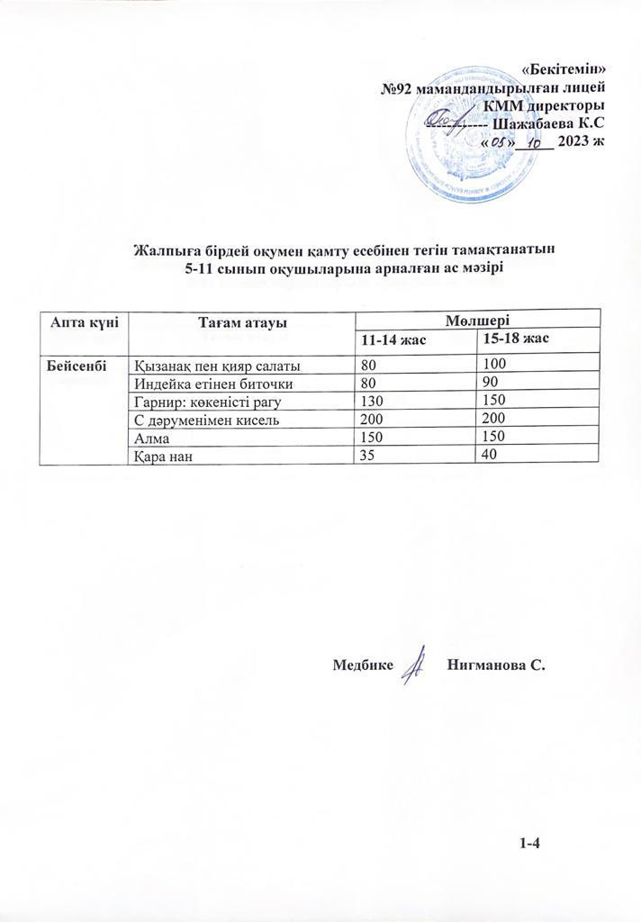 Ас мәзірі-05.10.2023 жыл