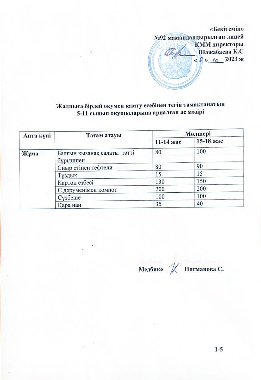 Ас мәзірі-06.10.2023 жыл