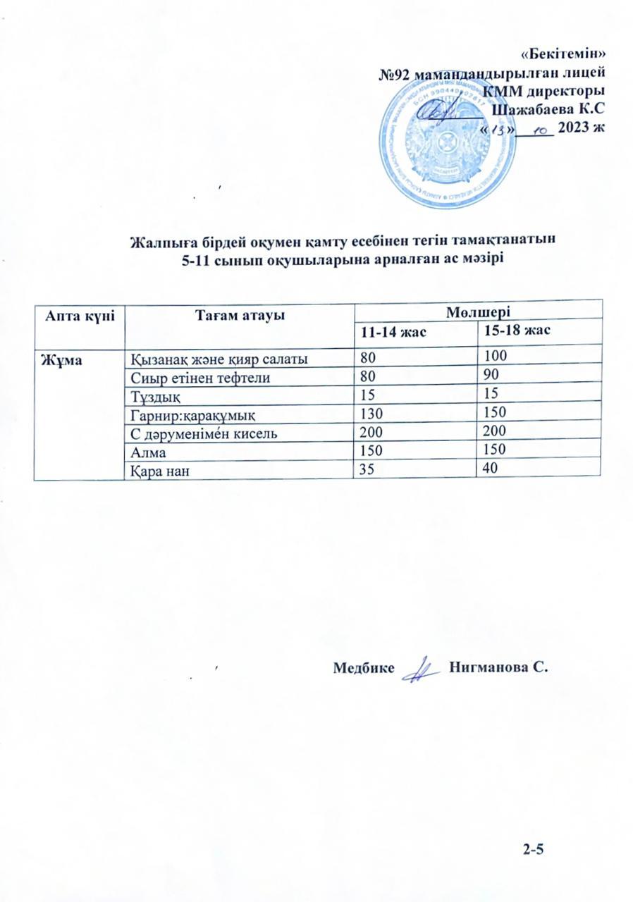 Ас мәзірі-13.10.2023 жыл
