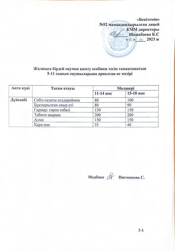 Ас мәзірі-16.10.2023 жыл