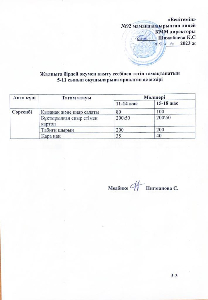 Ас мәзірі-18.10.2023 жыл