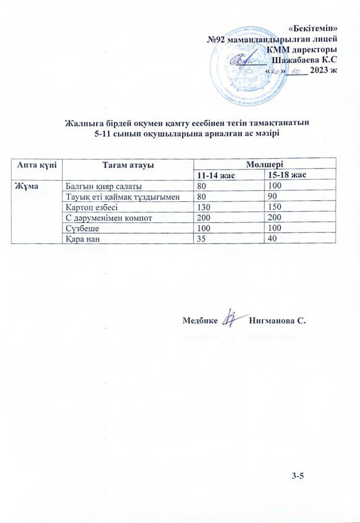 Ас мәзірі-20.10.2023 жыл