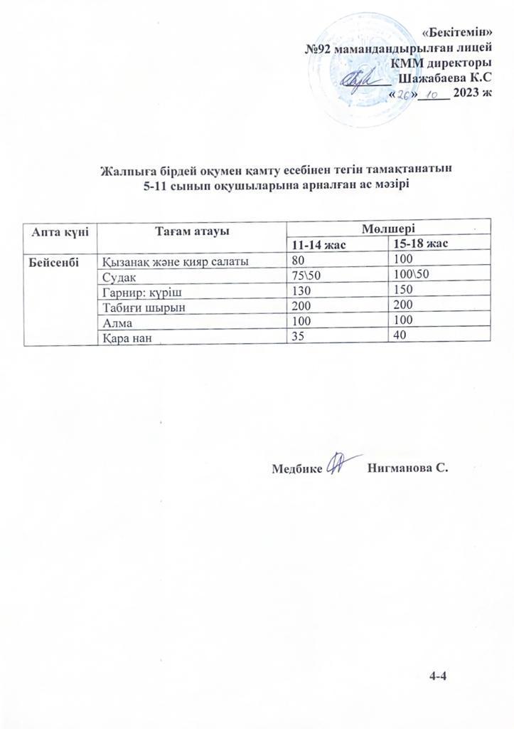 Ас мәзірі-26.10.2023 жыл