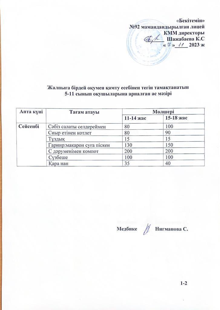 Ас мәзірі-07.11.2023 жыл