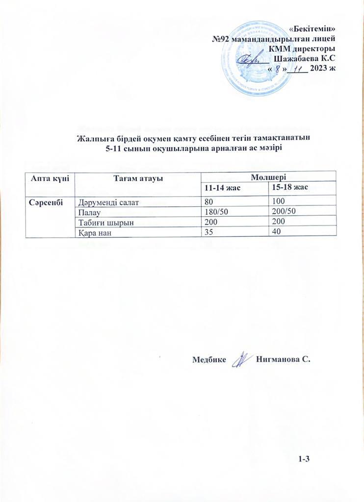 Ас мәзірі-08.11.2023 жыл