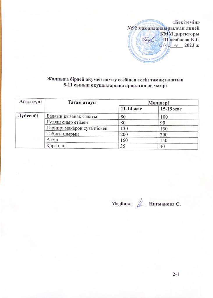 Ас мәзірі-13.11.2023 жыл