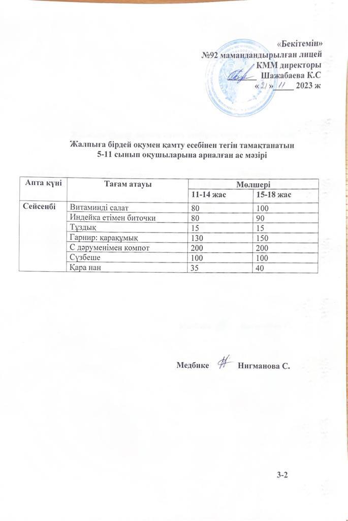 Ас мәзірі-21.11.2023 жыл