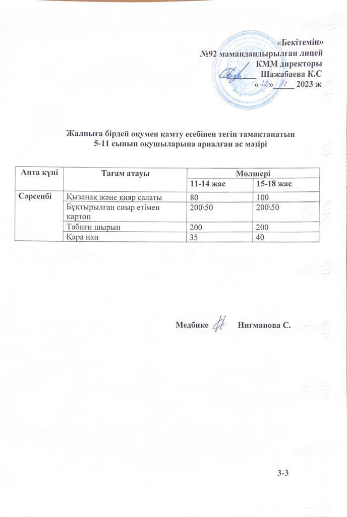 Ас мәзірі-22.11.2023 жыл