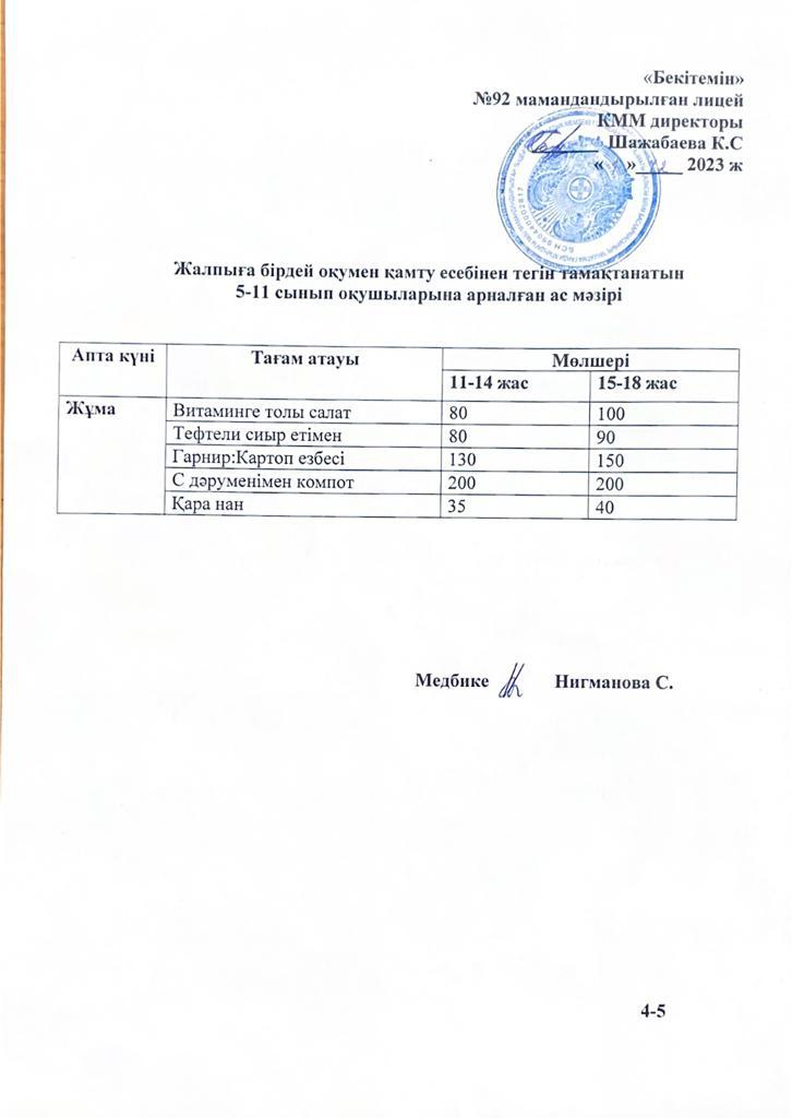 Ас мәзірі-1.12.2023 жыл