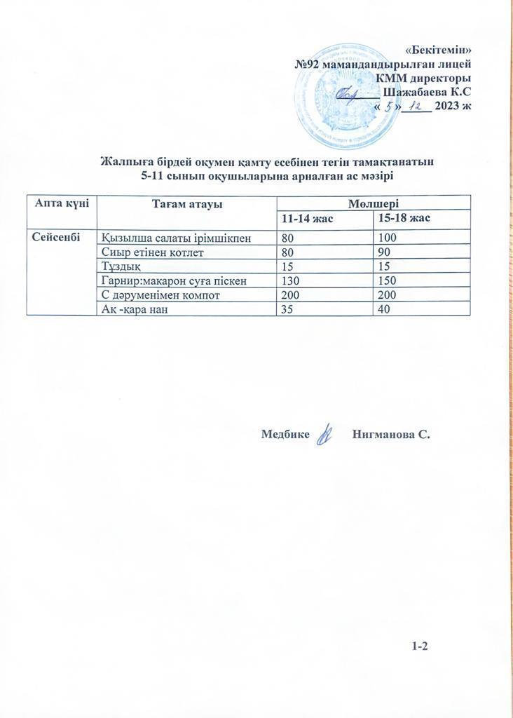 Ас мәзірі-05.12.2023 жыл