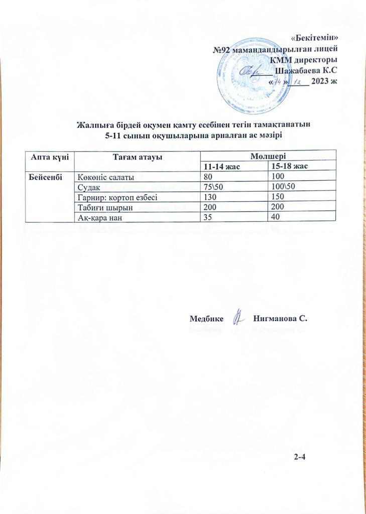 Ас мәзірі-14.12.2023 жыл