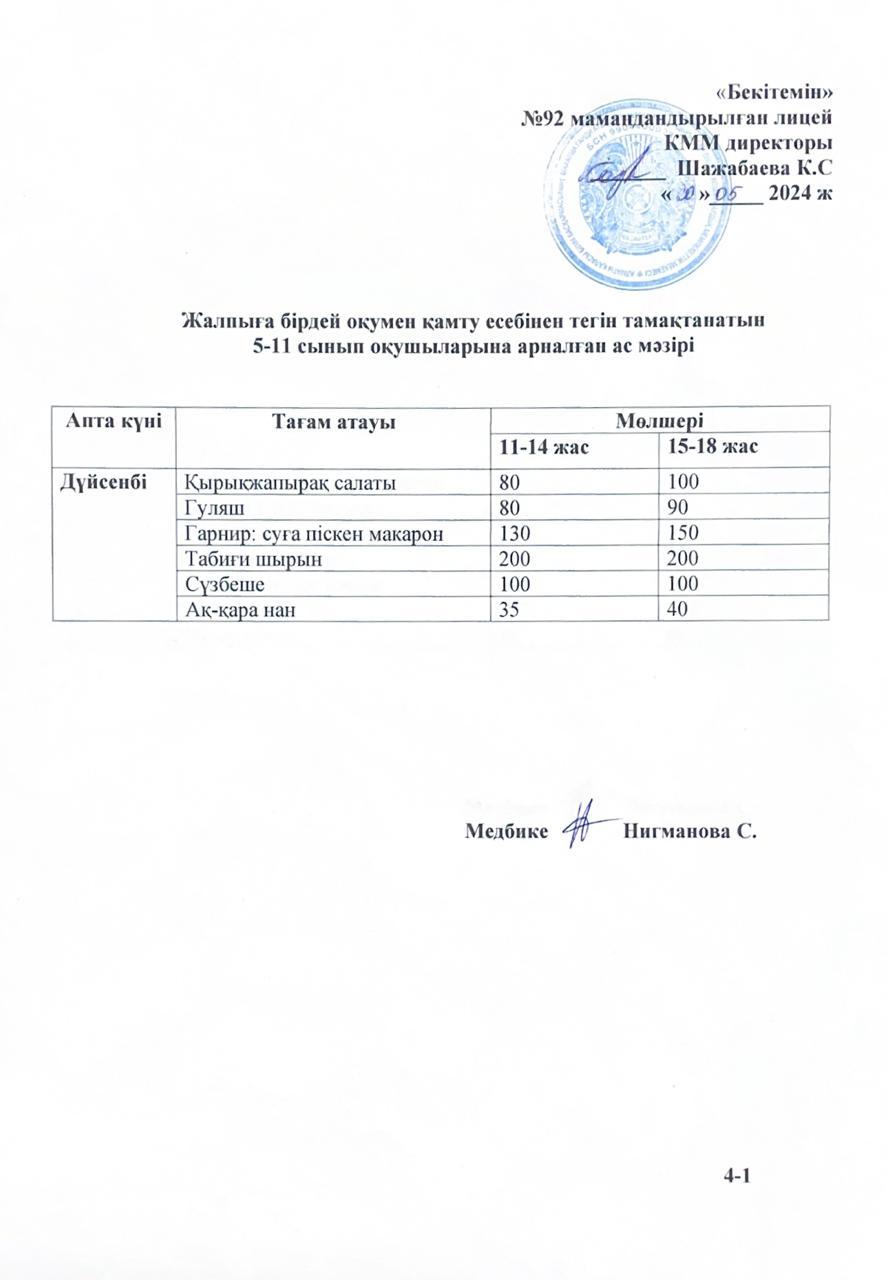 Ас мәзірі-20.05.2024 жыл