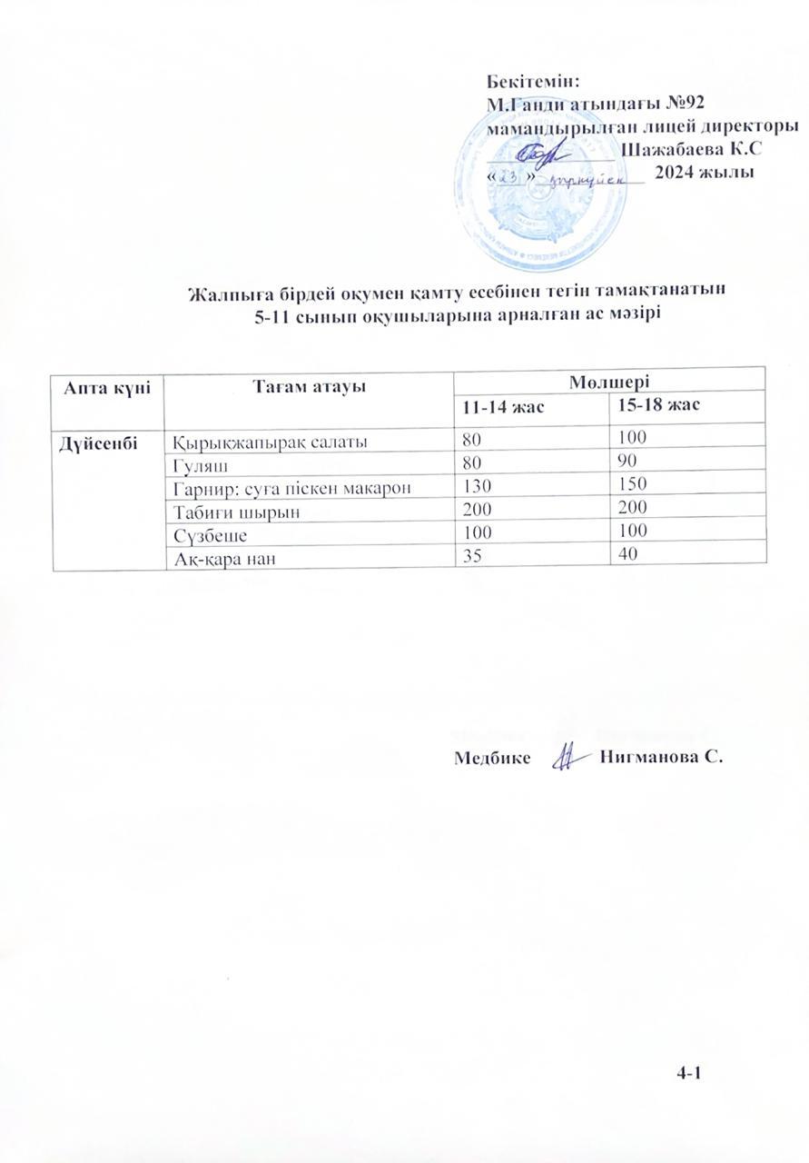 Ас мәзірі - 23.09.2024ж
