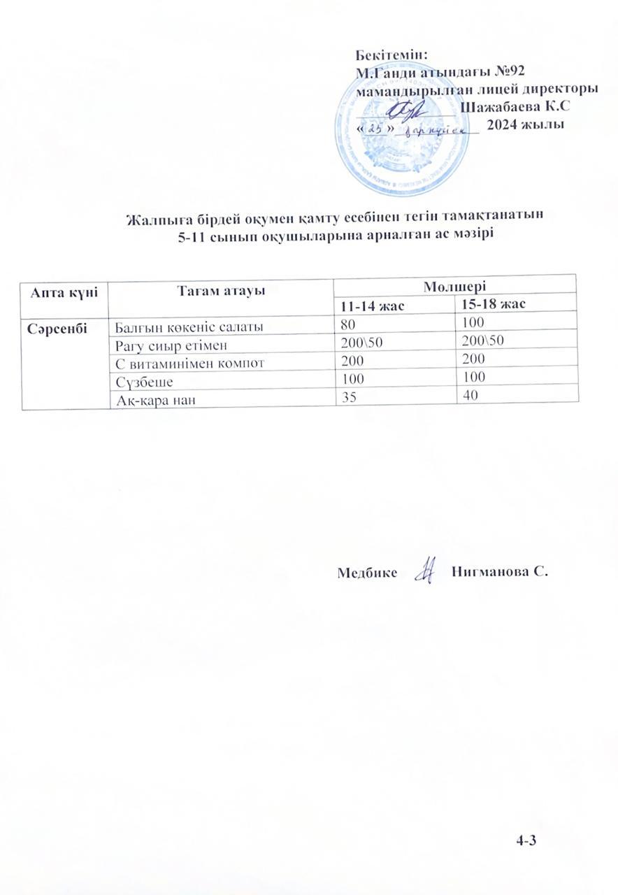 Ас мәзірі - 25.09.2024ж