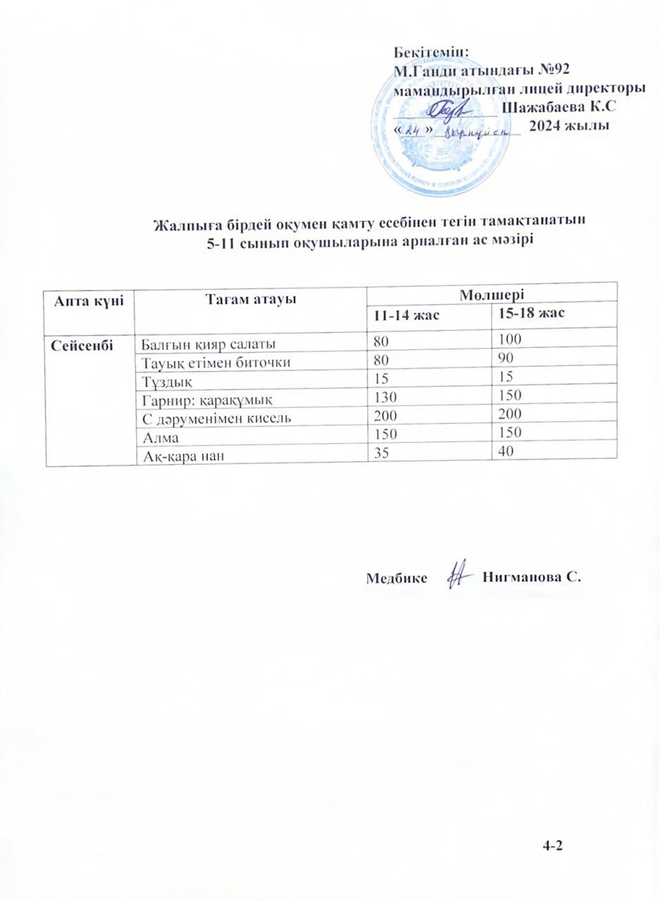 Ас мәзірі - 24.09.2024ж