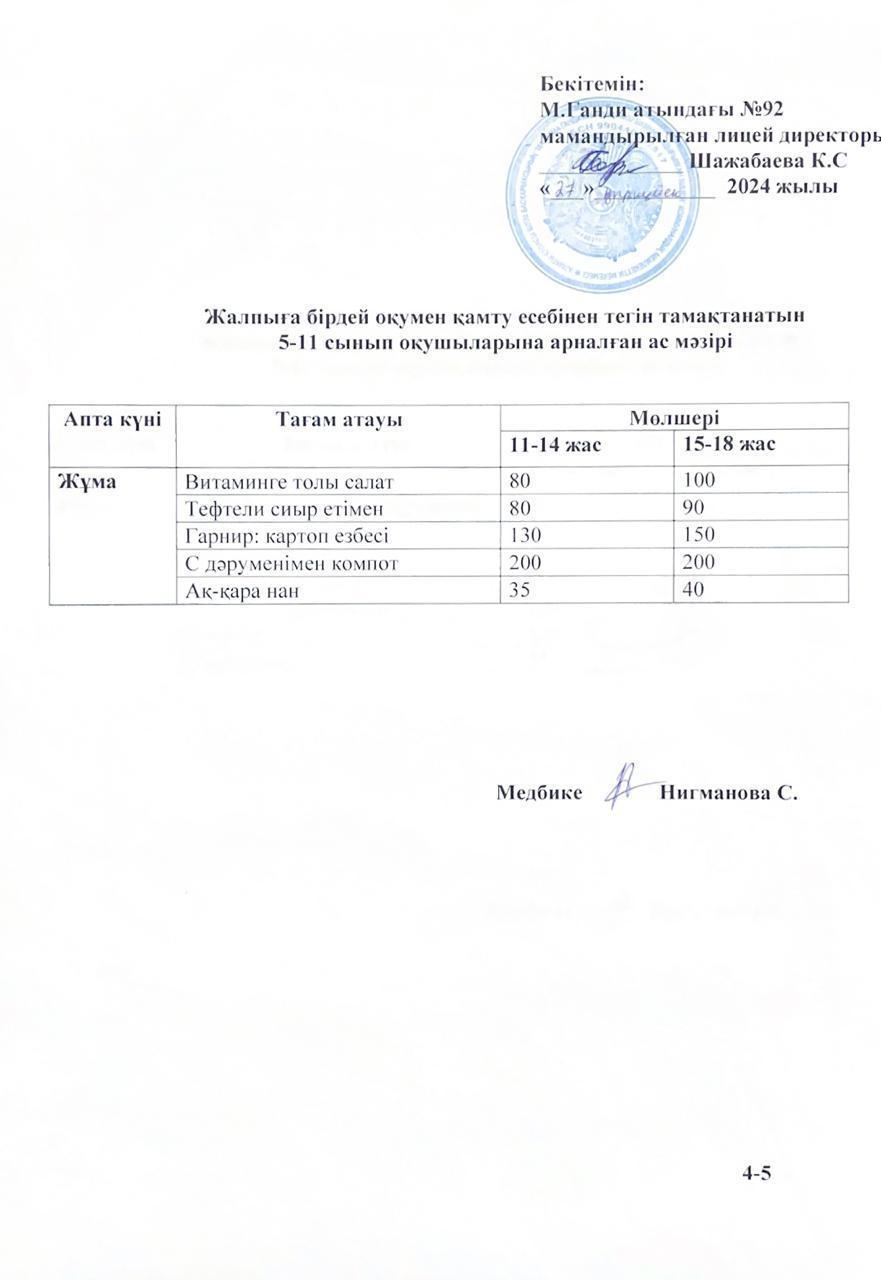 Ас мәзірі - 27.09.2024ж