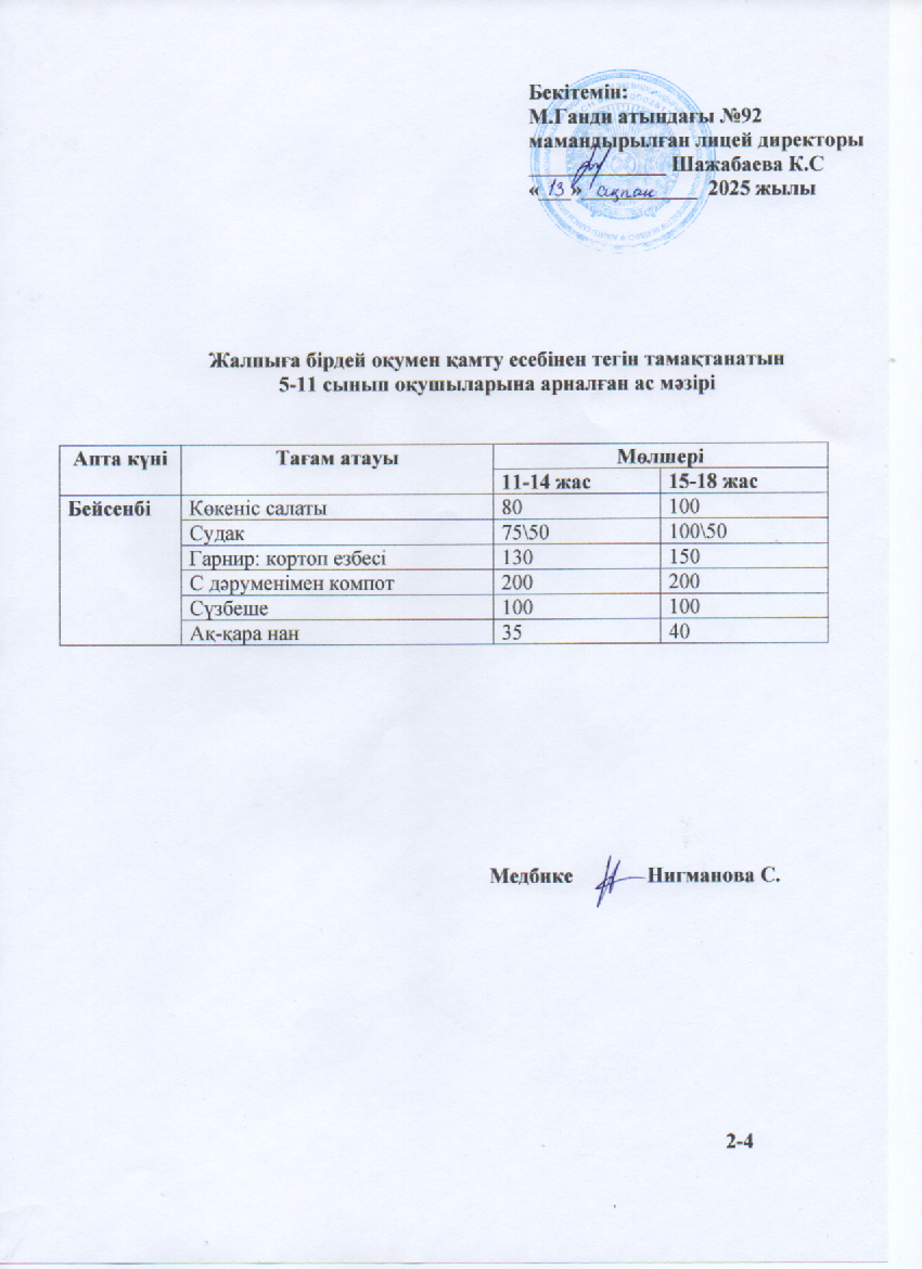 Ас мәзірі-13.02.2025ж