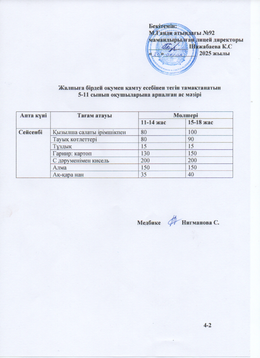 Ас мәзірі-25.02.2025ж