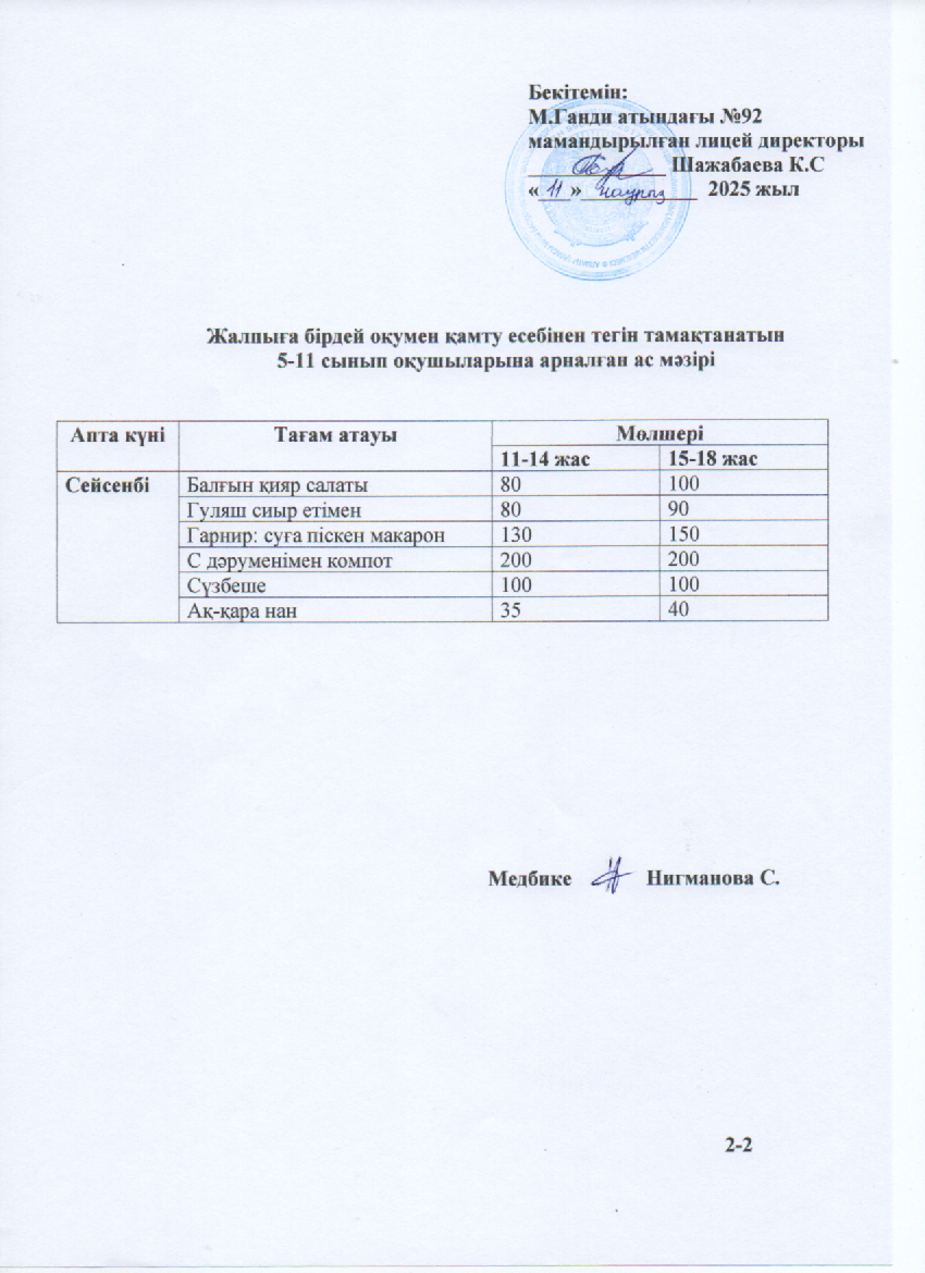 Ас мәзірі-11.03.2025ж