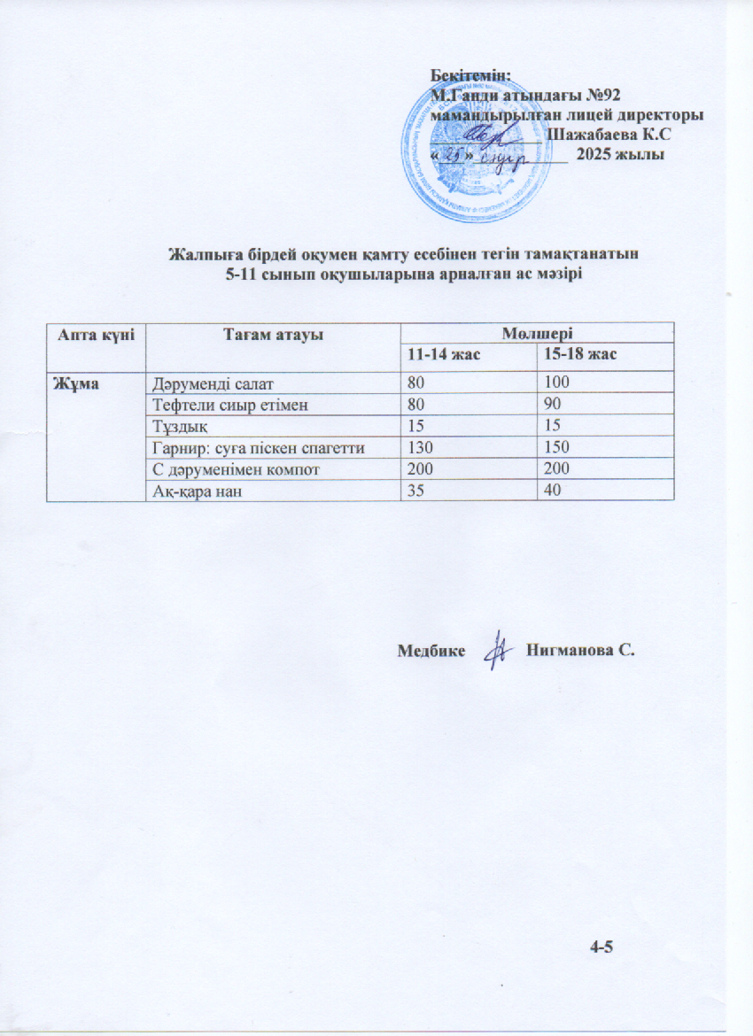 Ас мәзірі-25.04.2025ж