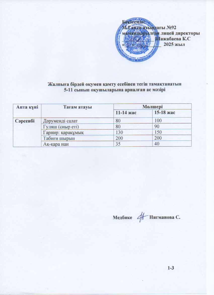 Ас мәзірі-30.04.2025ж