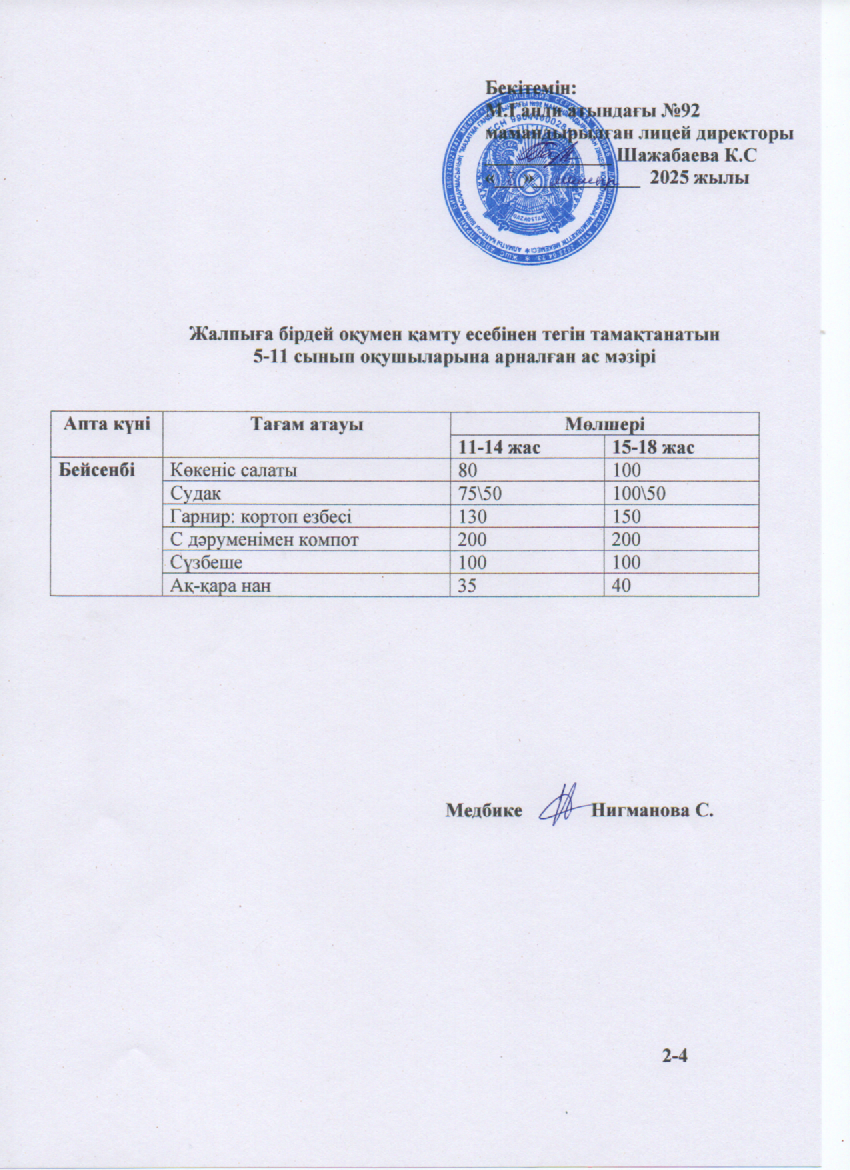 Ас мәзірі-08.05.2025ж
