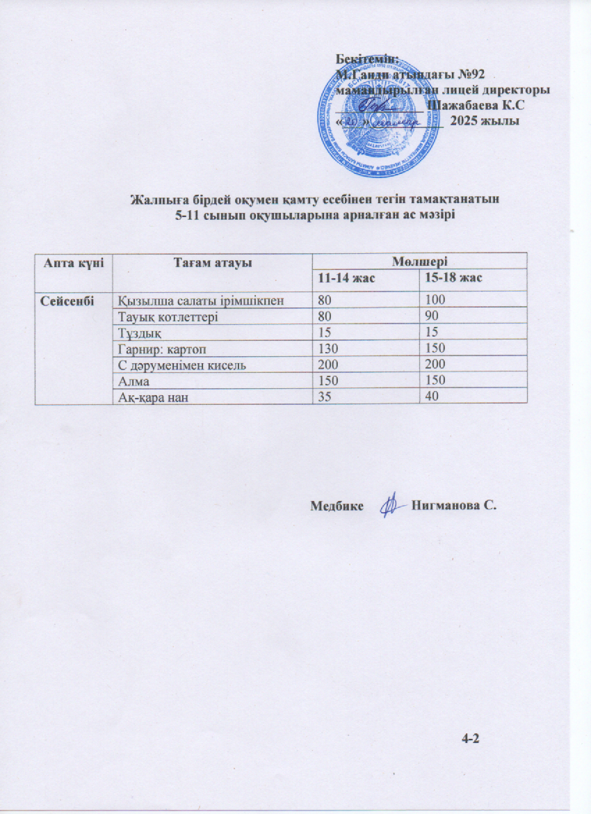 Ас мәзірі-20.05.2025ж