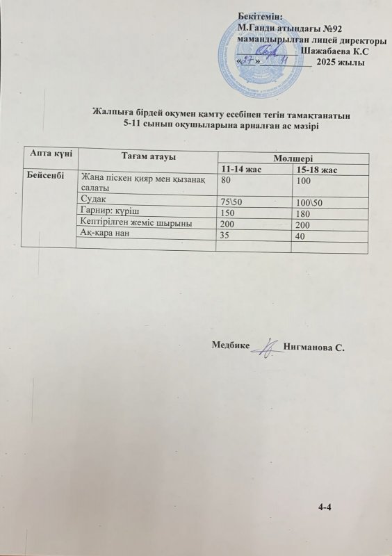 Ас мәзірі 27.11.2025 жыл