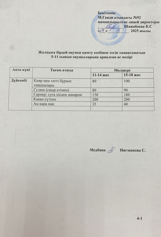 Ас мәзірі 24.11.2025 жыл