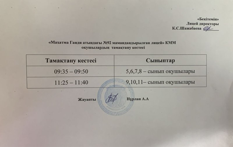 Тамақтану кестесі 2 тоқсан