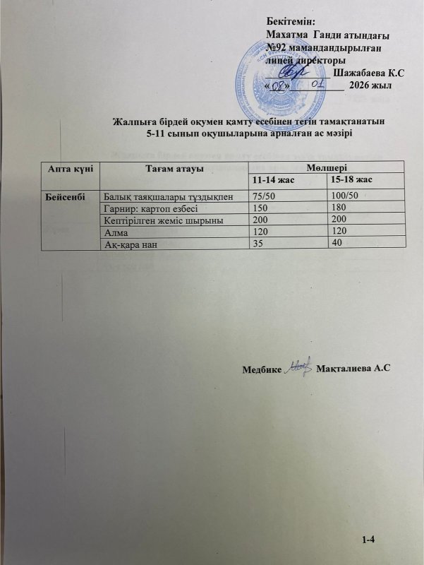 Ас мәзірі 08.01.2026 жыл