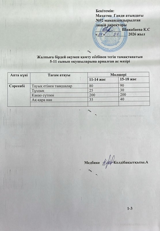 Ас мәзірі 04.03.2026 жыл