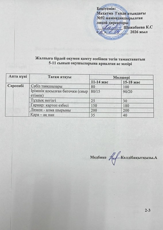 Ас мәзірі 15.04.2026 жыл