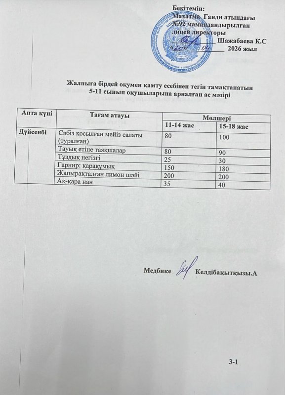 Ас мәзірі 20.04.2026 жыл