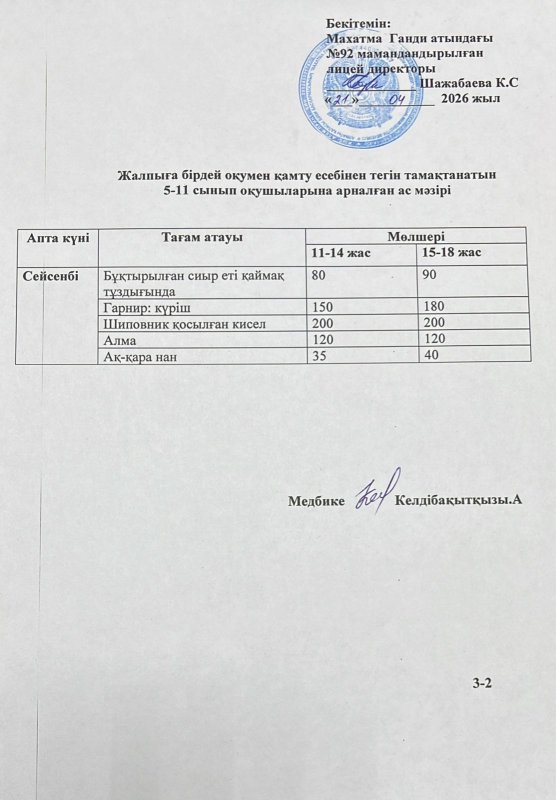 Ас мәзірі 21.04.2026 жыл